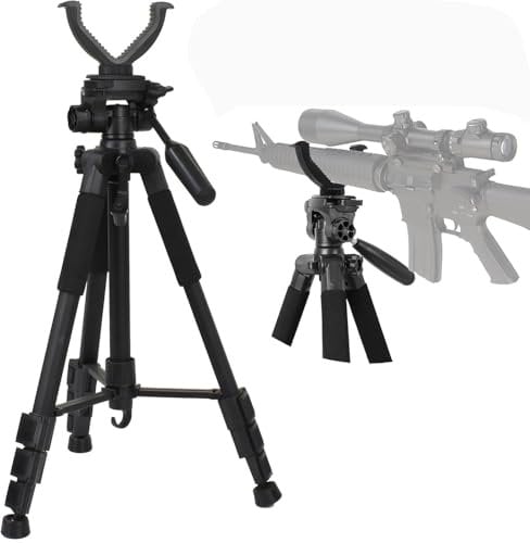SUDOCA 1.5m Rifle Shooting Rest Tripod for Hunting Outdoor, V Yoke & 360° Rotation, 21 - 59 Lightweight Aluminum Shooting Stick, Hands Free Operation