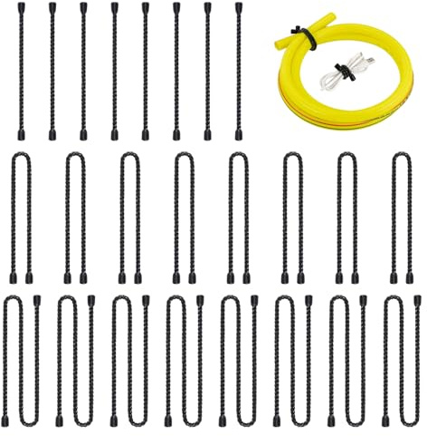 HOMEE Silicone Cable Ties Reusable 24PCS, Black Bendable Rubber Twist Ties for Cords,Cord Tie for Bundling and Holding（6inch, 12inch, 18inch）