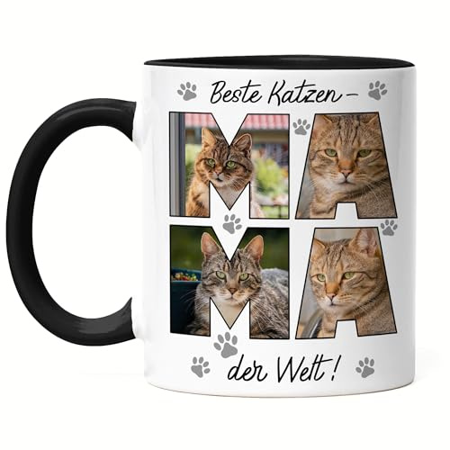 Kiddle-Design Beste Katzenmama Tasse, Personalisierte Fototasse für Katzenbesitzerin und Katzenliebhaberin mit Text und Fotos, Katzentasse als Katzengeschenk – Tasse Weiß