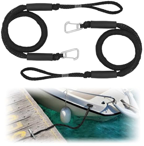 Fatiya Lot de 2 cordes élastiques pour quai de bateau de 1,2 m avec clip et boucle en acier inoxydable, ligne d'ancrage élastique réglable, corde d'amarrage robuste pour PWC, kayak, jet ski, ponton