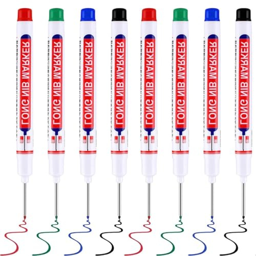 6 PCS Deep Hole Marker Pens, Waterproof Long Nib Marker Pen for Woodworking, Carpenters & Hardware, Drill Hole Marking