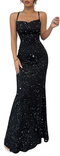 GORGLITTER Damen Spaghettiträger Kleid Lang Glitzer Abendkleid Fischschwanz | Kleid Lang Glitzer, Ballkleider Damen, Elegant Abschlusskleid Damen, Cocktailkleid Damen