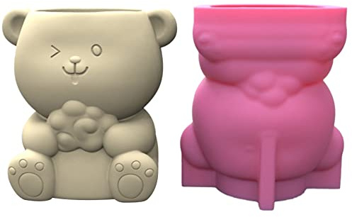 Cute Bear Flower Pot Mold Pen Holder Silicone Molds Homemade Flower Vase Cement Gypsum Craft Ornament Non-Stick Bear Shaped Pot Mold