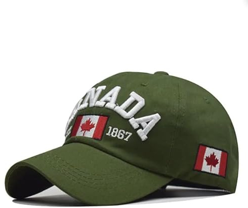 Baseballkappe Canada Unisex Grün – 100% Baumwolle – Ahornblatt bestickt – verstellbar – Sport und Freizeit Kappe für Damen und Herren