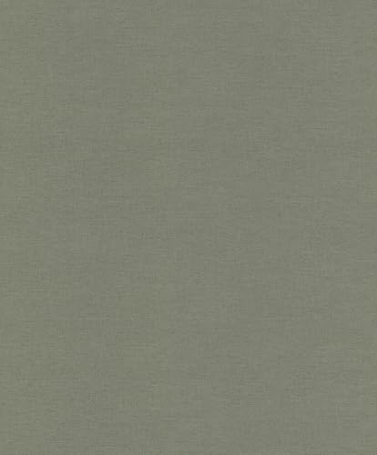 Rasch Tapete Leinenoptik Farm Living - Schlichte Vliestapete Uni in Grün für ein ruhiges Wohnambiente - Robust und Abwaschbar - 10,05 m x 0,53 m