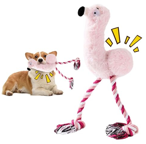 LEBKFT Squeaky Flamingo Dog Toys, Plush Chew Toy with Crinkle Sound Rope Knots for Interactive Play Anxiety Relief Plush Dog Toy for All Breed Sizes Fun Boredom Buster and Birthday Gift for Pets
