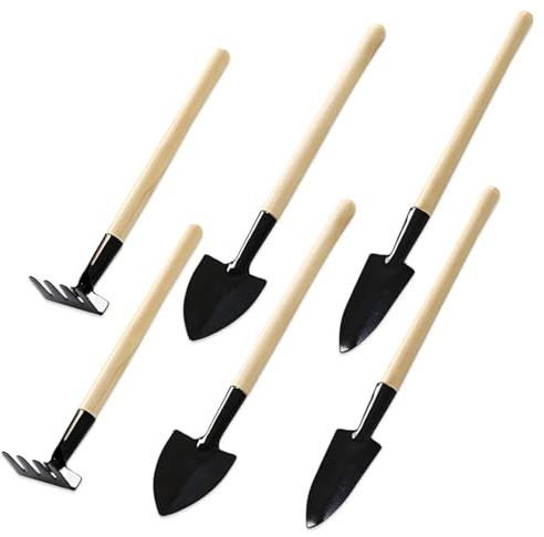 LONZIKP Juego de Herramientas de jardín de 6 Piezas, Mini Herramientas, Pala de jardín, pequeño Kit jardineria con rastrillo para Flores, Plantas, trasplantar y aflojar la Tierra