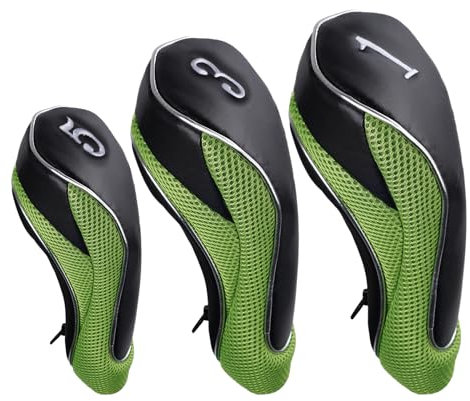 Andux Golf 460cc Driver Fairway Wood Club Head Covers with Zipper Closure Set of 3 Green