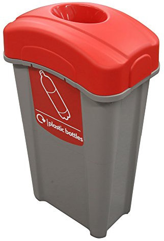 Glasdon Eco Nexus 85 Plastic Bottle Recycling Bin (Grey, Red Sticker) – 85-Litre Recycling Bin for Plastic Bottles with Narrow Footprint – Slim Indoor Bottle Recycling Container (Red)