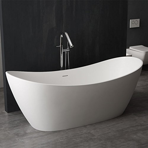 StoneArt Freistehende Badewanne aus Mineralguss Design Gussmarmor Standbadewanne moderne Wanne freistehend inkl. Ablaufgarnitur BS-526 185x79 glänzend