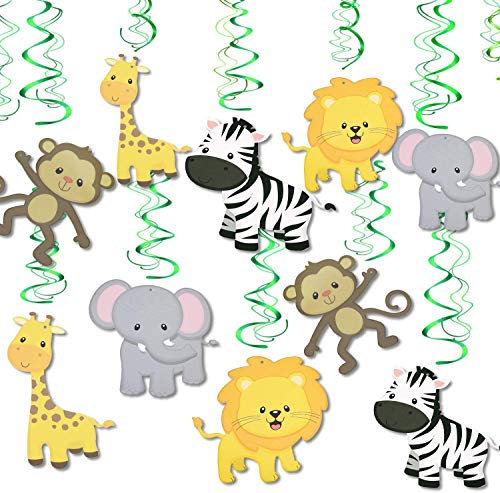 Konsait Dschungel Tier Party Wirbel Deko, 30 Stück Safari Tiere Thema Deckenhänger Spiral Girlanden Hängende Partyzubehör für Geburtstag, Hochzeit und andere Feierlichkeiten