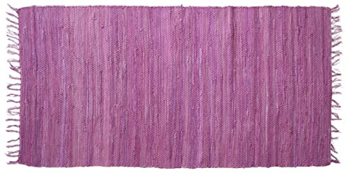 Mr. Ghorbani Handgewebter Kelim Fleckerl Uni Farben 100% Baumwolle 2000 g/qm, Farbe:Lila, Größe Teppiche:140 x 070 cm