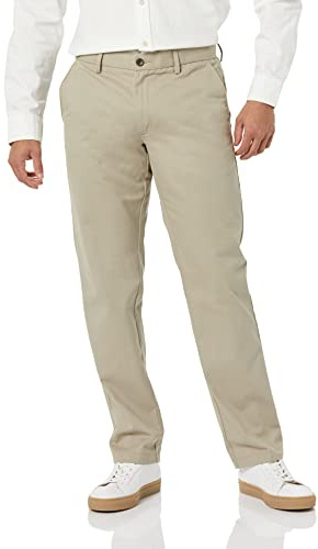Amazon Essentials Men's Straight-Fit Wrinkle-Resistant Flat-Front Chino Trouser, Khaki Beige, 32W / 30L