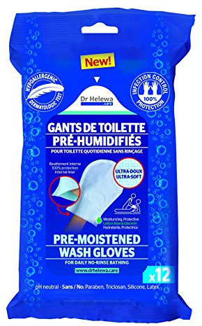 Dr Helewa - Dhicbath12 - Gants De Toilettes Pré-Humidifiés Plastifiés Infection Control 12 Pièces