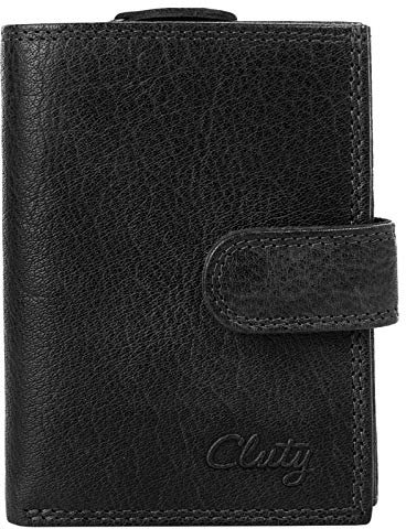 Cluty Geldbörse Echt Leder Damen | Slim Wallet mit 12 Kartenfächern | RFID-Schutz Portemonnaie | kompaktes Kartenetui für Kreditkarten schwarz | 020354