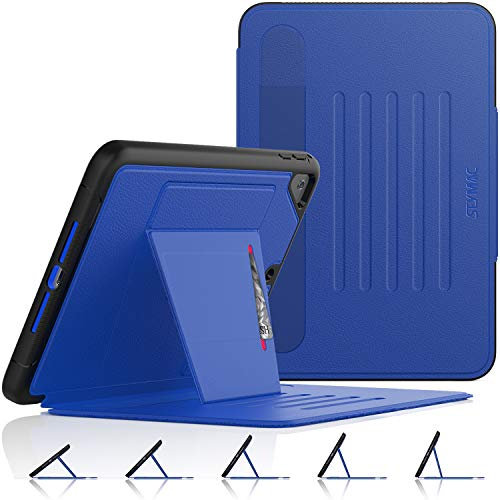 SEYMAC stock Case for iPad Mini 5/ Mini 4 7.9 inch, Shockproof Auto Sleep/Wake Smart Cover with Pencil Holder [Multi-angles Magnetic Stand]& Card Slot for iPad Mini 5th/4th Generation 2019/2015, Blue