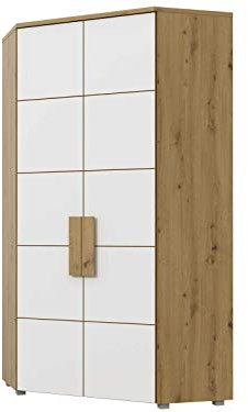 Furniture24 Eckkleiderschrank ARKINA LBLS89, Schrank, 2 Türiger Eckschrank mit 4 Einlegeboden und 2 Kleiderstangen, Jugendschrank (Artisan Eiche/Weiß)