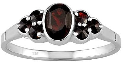 SILVEGO Damen Ring aus 925 Sterling Silber mit echtem Granat