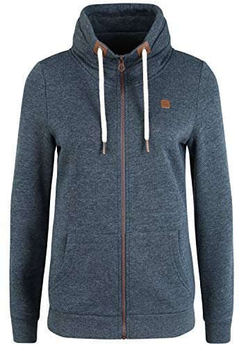 OXMO OXVicky Sweat Zip-Jacke Damen Sweatjacke Sweater Pullover mit Tubekragen Kängurutasche Reißverschluss Regular fit, Größe:L, Farbe:INS BL Mel (7989915)