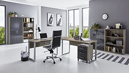 Büromöbel komplett Set Arbeitszimmer Office Edition in Eiche Sonoma/Anthrazit Hochglanz lackiert (Set 1)