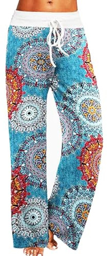AMYTIS LINGERIE Damen Yoga-Hose Schlafanzughose weich Pyjamahose Fitness Lange Stretch Drawstring Hosen Freizeithose Strandhose Weites Bein Hose