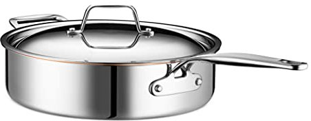 Legend,Padella in acciaio inox 5 strati con coperchio in rame da 5 litri e 5 strati in acciaio inox,Pentola professionale rivestita di qualità per zuppe, su tutte le superfici, induzione e forno