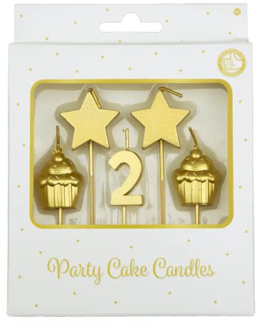 PD-Party - Geburtstagskerzen für Kuchen & Torten - Geburtstagsdeko - Goldene Kuchenkerzen für Geburtstagsfeiern von Kindern & Erwachsenen - Zahlenkerzen - Nummer Kerze - Größe 3 x 9 x 1 cm - 2 Jahre
