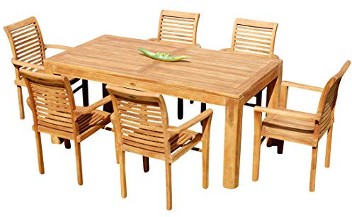 ALEOS. Teak Set: Gartengarnitur Bigfuss Tisch 180x90 cm + 6 Sessel Alpen Teakholz Holz