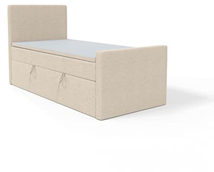 FEDVE Boxspringbett 80x200 Pastellbeige – Lautaro - Praktisches Bett mit Bettkasten – Gemütlich Einzelbett zum Schlafzimmer – Stabiles Kopfteil Bett mit Stauraum
