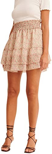 NA-KD Damen Smocked Mini Skirt Baby Rock, Pink Flower, EU 38
