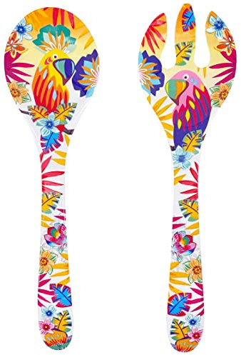 Les Jardins de la Comtesse - Couverts à salade en Mélamine - Perroquets de Bahia - 33 cm - Multicolore - Service de Table de la Vaisselle Quasi-Incassable MelARTmine