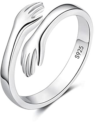 Zolkamery Umarmungsring Silber 925 Herren Ringe, 925 Sterling Silber Umarmung Paare Ringe, Verstellbar Umarmende Hände Trauringe Eheringe Verlobungsring, Unisex Veränderbar Zehenringe Öffnen Ring