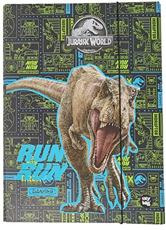 Stabile Kinder Box Sammelbox Heftbox Heftmappe Sammelmappe für Schulranzen Dossier Ordner mit Gummizug Gummiband und Innenklappen DIN A4 für Jungen (Dinosaurier Dino)