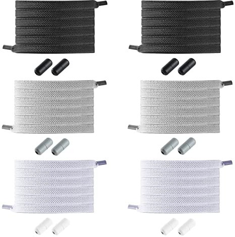 Cordones Elásticos Zapatillas, 6 Pares Cordones Elásticos sin Nudo con Hebilla Metal, Cordones Elasticos para Niños Y Adultos, Planos Shoelaces Cordones de Zapatos - Gris