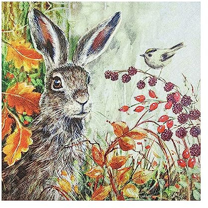 HOME FASHION Serviette Hase im Herbst 33x33cm 20 Stück Papierserviette Tischserviette Serviettentechnik
