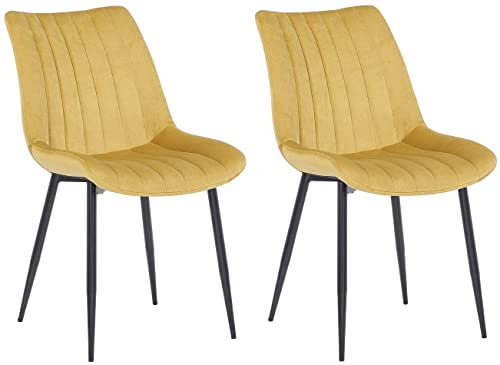 CLP 2er Set Stühle Rahden Samt Mit Schwarzem Gestell Und Einer Sitzhöhe Von 46 cm I Polsterstühle Mit Gestepptem Sitz, Farbe:gelb