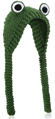 Neer Süße Frosch Strickmütze Kawaii Gestrickter Frosch Hut mit Groß Augen Grün Wolle Strick Tier Augen Mütze für Damen Kinder