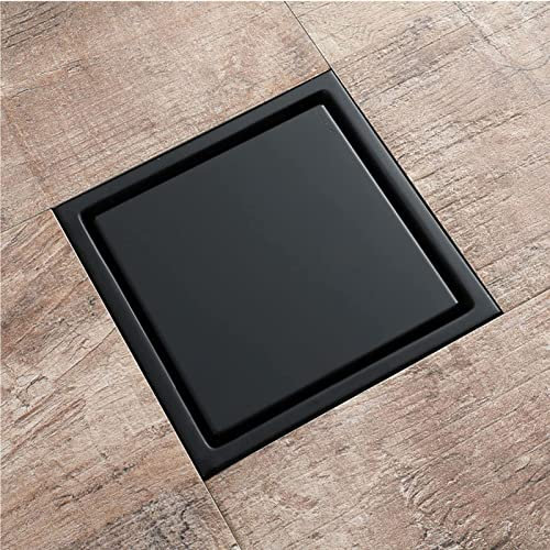 Siphon de douche carré de 15 cm, Drain de douche avec grille d'insertion de carrelage amovible, siphon de sol en acier inoxydable salle de bain, passoire à cheveux,Noir