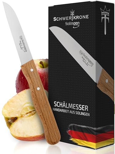 Schwertkrone® Schälmesser gerade Premium [MADE IN SOLINGEN - GERMANY] - Gemüsemesser Obstmesser - Küchenmesser klein scharf - Schneidemesser Kartoffelschälmesser - Allzweckmesser (Klinge: 7,5cm)