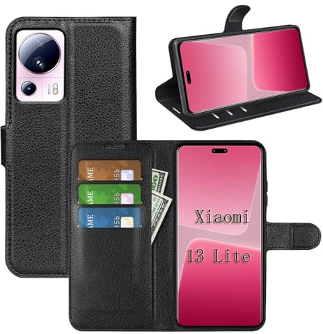 betterfon Handyhülle Kompatibel mit Xiaomi 13 Lite | Premium Qualität TPU Klapphülle für 13 Lite mit Kartenfächern | Magnetverschluss Handyhülle | Schwarz