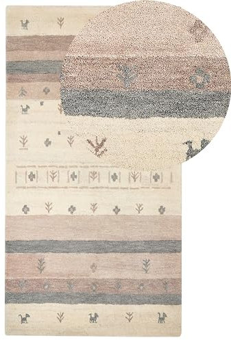 Beliani Gabbeh Teppich beige aus Wolle 80 x 150 cm Hochflor mit Muster weich handgetuftet Karli