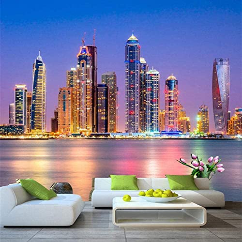 Tapete Fototapete Wandbild Schöne Nachtansicht Der Stadt Dubai Selbstklebende, Entfernbare Peel & Stick-Wanddekoration, Heimwerker-Wandtattoo, Wandposter, Aufkleber Für 250 (Breite) x 175 (Höhe) cm