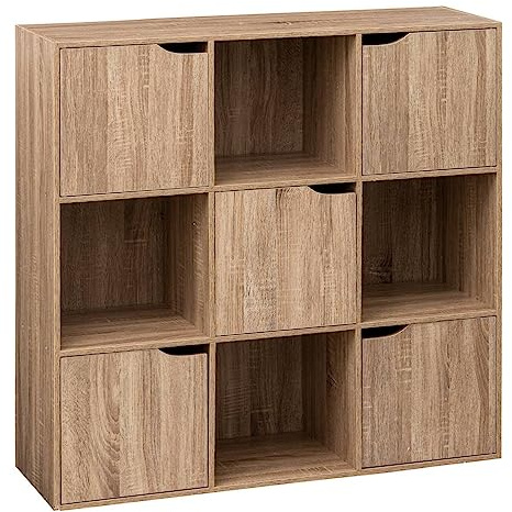 5 five simply smart 5five – Mix'n Door Regal mit 9 Fächern und 5 Türen – Eichenoptik – Würfelform – Praktischer und nützlicher Stauraum – Wohnzimmer, Büro, Schlafzimmer