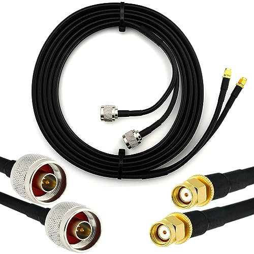 RANGEFUL 10m RP-SMA Macho a N Macho Coaxial doble extensor — RPSMA N Cable de Extensión HF-240 gemelo (LMR 240 equivalente) — alargador para amplificador señal repetidor WIFI Router Antena adaptador