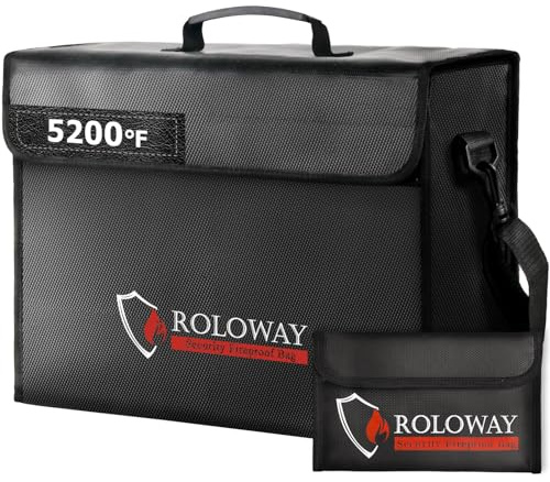 ROLOWAY Große feuerfeste Tasche, 2871 °C, wärmeisoliert (43,2 x 30,5 x 14,7 cm), feuerfeste Dokumententasche für Bargeld und Dokumentensicher
