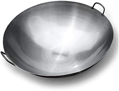OQHAIR Wok Chino auténtico Wok salteado Wok Grande y Profundo de Hierro Fundido previamente sazonado con Dos Asas integrales (Tamaño : 38cm/14.9in) (65cm/25.6in)