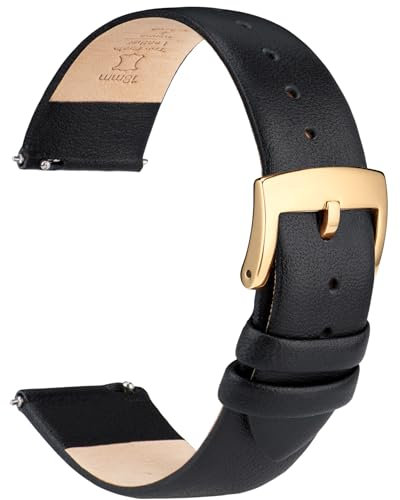 OTTOODY Leder Uhrenarmbänder 12mm 14mm 16mm 18mm 20mm 22mm Armband, Schnellverschluß Ultraweiches Leder Uhrenarmband für Damen Herren, Hochwertige Leder Armband für Uhr & Smartwatch, Goldene Schnalle