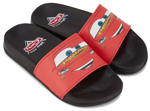 Disney Pixar Cars Slide Sandalen für Jungen – Lightning McQueen Schuhe – Lightning McQueen, Toe Mater, Doc Hudson und Sally Carrera Slides, Schwarz/Rot, 17 EU