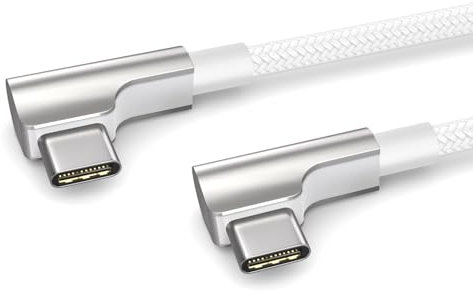 PAXO 1m Ladekabel, 3A, USB C auf USB C Kabel, USB 2.0, elegante Winkelstecker, besonders flexibler Stoffmantel in weiß