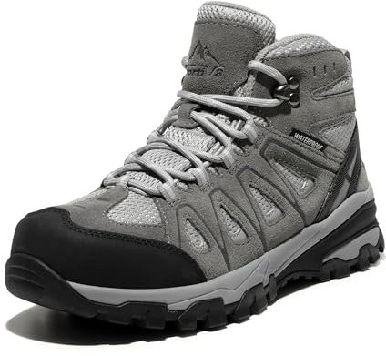 NORTIV 8 Scarpe da Trekking Impermeabili da Donna Scarponi da Montagna Trekking Antiscivolo Leggero Esterno Traspirante,Size 38,Grigio Chiaro,SNHB211W
